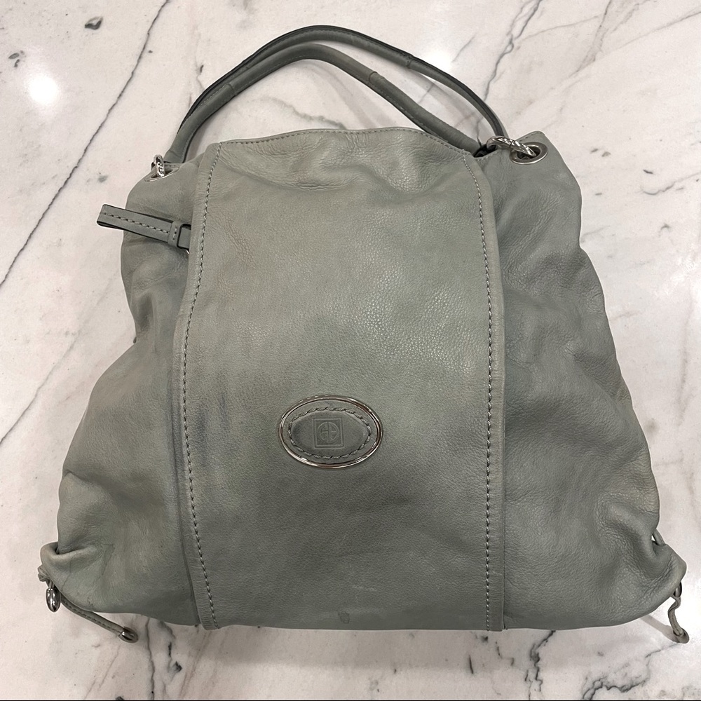 Sage green distressed Hobo bag purse.  Gianni Bernini. Genuine Leather.